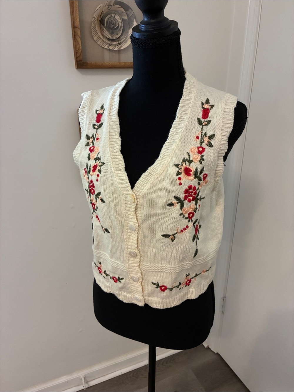 Floral Embroidered Knit Sweater Vest Cottagecore Cozy